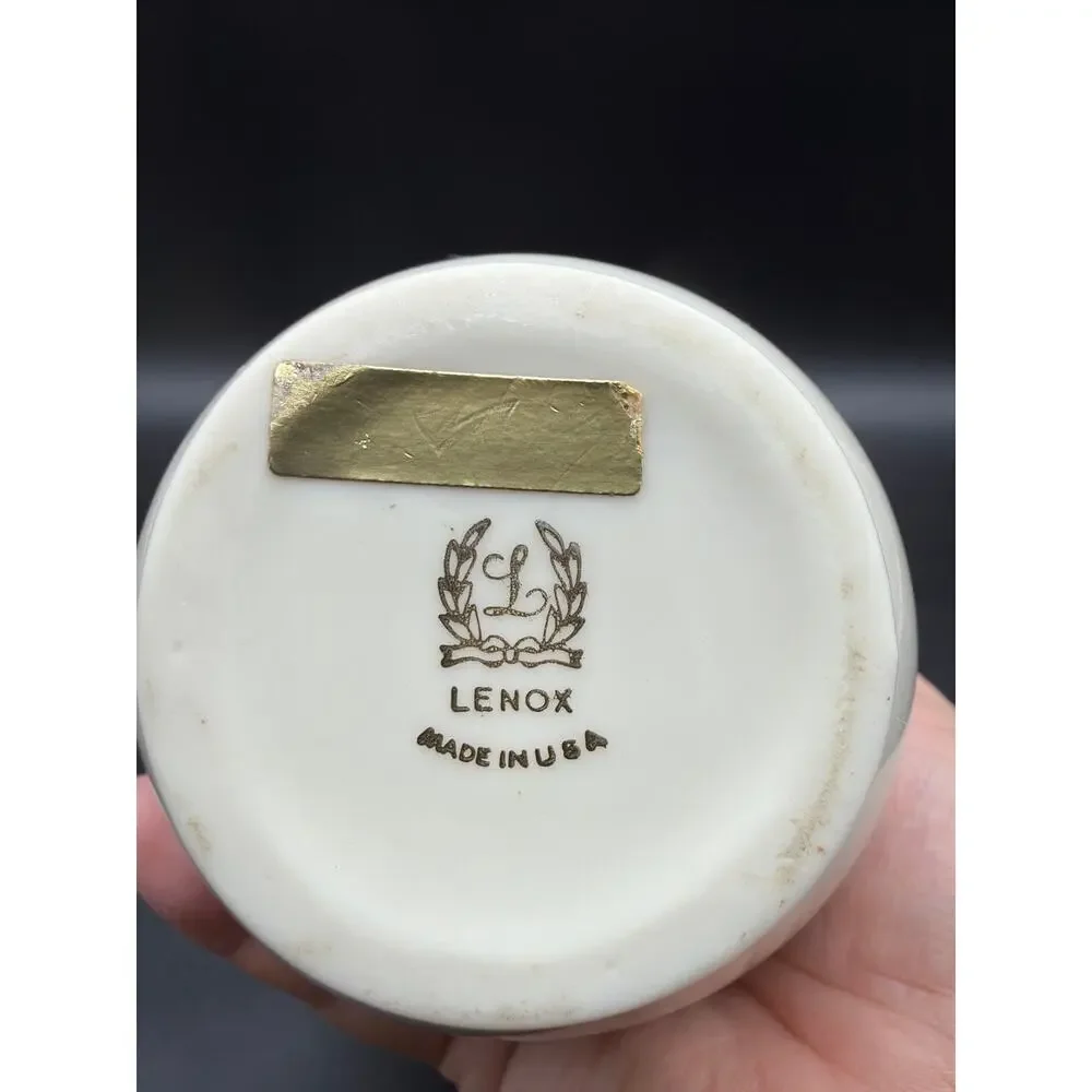 Vintage Lenox Cream Fine China Bud Vase 8” Gold Trim Made in USA Fluted Neck